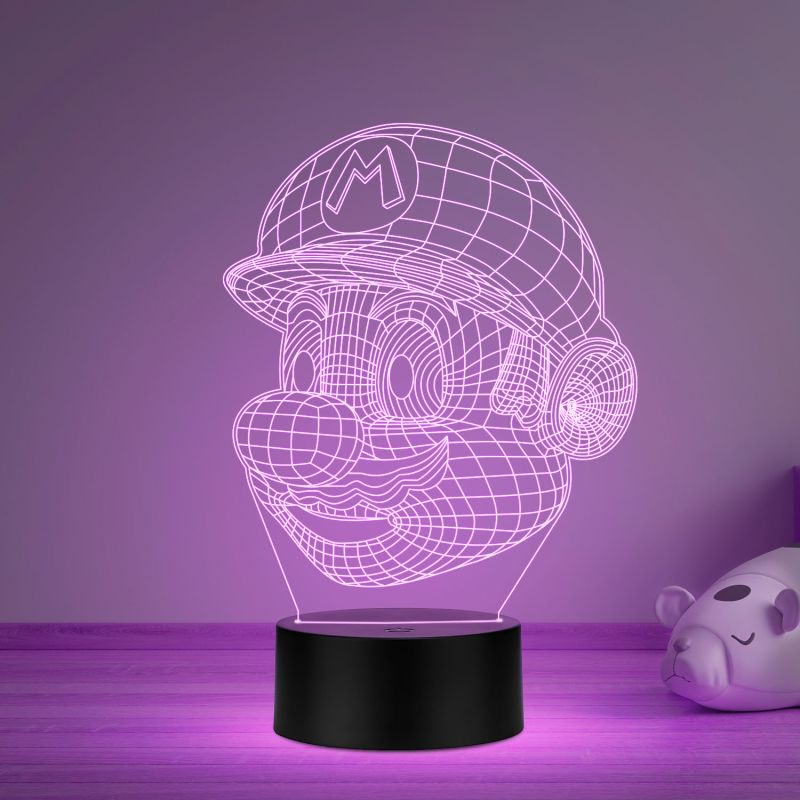 3D Illusion Mario Face CartoonLed Night Lamp 16 Color Changing Light with Remote Control Gift for Cartoon Lover Best Gift for Children Girls Boys